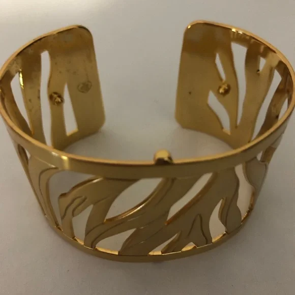 Brighton Christo Johannesburg Wide Gold Bangle Cutout Statement Cuff Bracelet - Picture 3 of 5